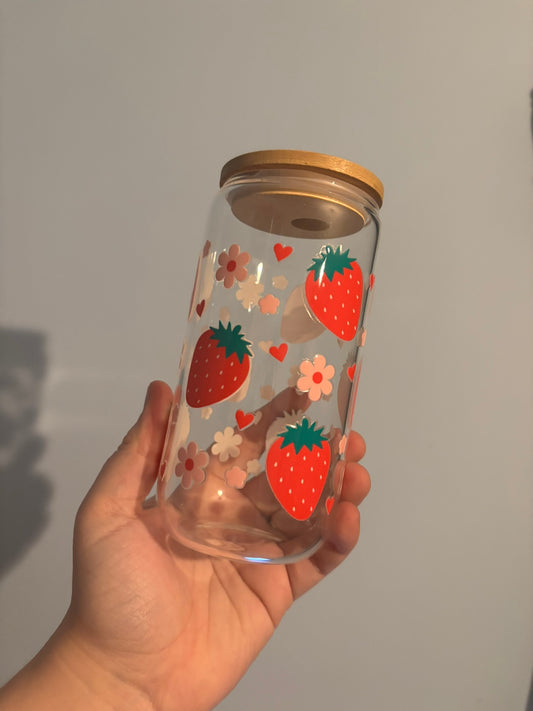 Strawberry's and Flowers 16oz Libbey Can